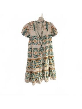 KINDRED Anthropologie Boho Swiss Dot Floral Short Sleeve Button Front Dress SZ M